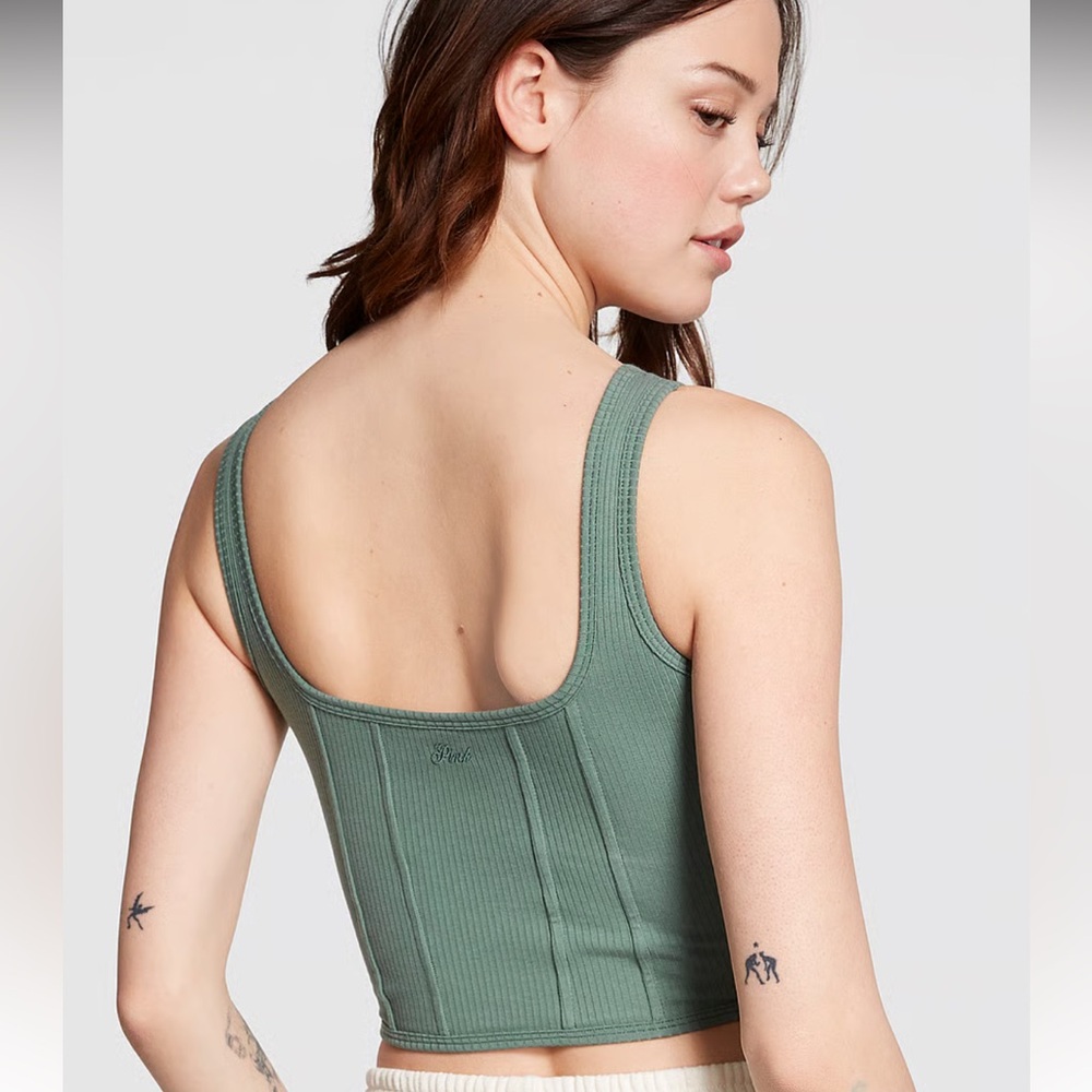 Green Ribbed Tank Top - Picture 2 of 6